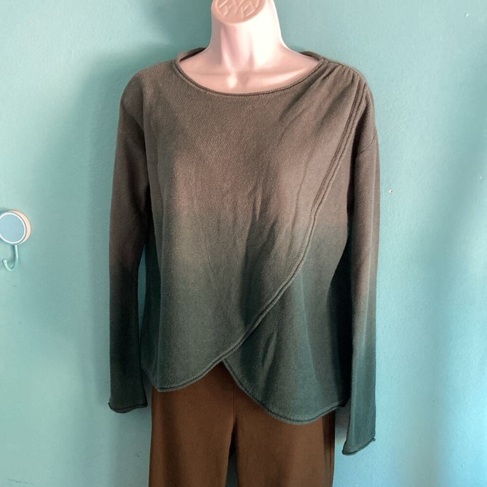 Prana Womens Size S Ombre Green Wrap Front Cotton Blend Knit Pullover Sweater